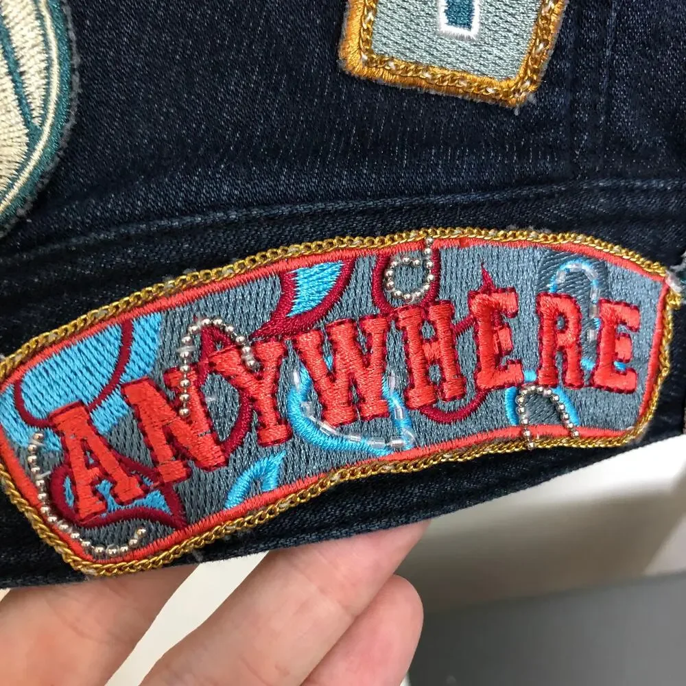 Phillip Lim Denim Jean Dress Moto Zip Detail Allover Custom Patches Beaded 6